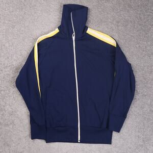 Vintage 80s Striped Full Zip Track Jacket Long Sleeve Navy Blue Size Large